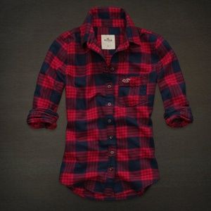 Plaid Red Hollister Button Down Shirt Size S
